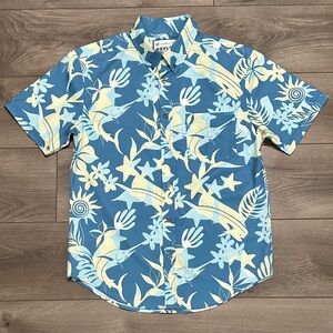 NWOT RSVLTS You've Got Sail Button Front‎ Short Sleeve Shirt Blue Yellow Medium